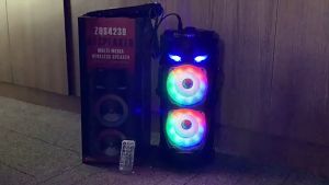 ZQS 4239/4259 ลำโพงไร้สายและบลูทูธ 4 นิ้ว * 2 แบบพกพากลางแจ้งคอลัมน์ ขนาดใหญ่ลำโพงคู่ไฟ LED ไร้สาย BASS Party คาราโอเกะลำโพงบลูทูธพร้อมไมโครโฟน BlueTooth portable Wired MIC #ZQS4239