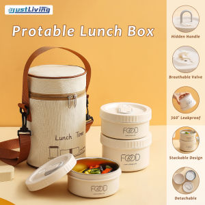 JustLiving 1PC Japanese Multilayer Bento Lunch Box: Portable Thermos Food Jar & Microwave Safe Container