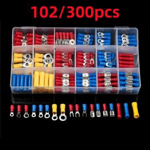102/300pcs Cable Lug Kit Kit Wire Flat Female and Male Insulated Wire Cable Connector Crimp Terminal Kit
