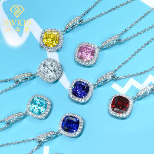 Womens 925 Sterling Silver Imitation Diamond Pink Ocean Blue Necklace