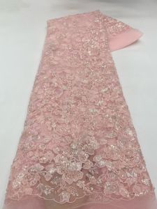 OLEVO | African Lace Fabric 2026Handmade Beaded Lace Fabric France Sequins Nigerian Embroidery Bridal Mesh Lace Fabric For Sewing AT2926