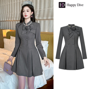 Happy Diva เดรสผู้หญิง เดรสสีเทา เดรสทรงเอ เดรสสูท เดรสทำงาน เดรสไฮโซ เดรสวินเทจ เดรสออกงาน เดรสปาร์ตี้ ชุดราตรี 61099