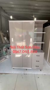 Tủ quần áo cửa lùa kèm kệ 1m8x1m25x45cm và 1m8x1m45x45cm màu xám và sồi kem giá tận xưởng