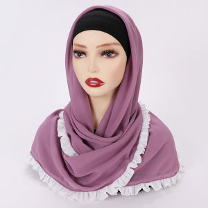 Jifang Khăn Quàng Cổ Vuông Voan Bong Bóng Màu Trơn Cho Nữ 110X110Cm Khăn Quàng Cổ Hồi Giáo Vành Hoa Màu Trắng Bawal WJ954