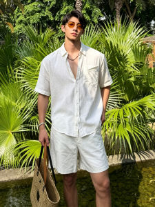 OUMULONG | Mens Summer Linen Shirt Sun Protection