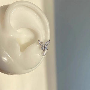 New Unique Butterfly Ear Cuff Womens Piercing Flat Bottom Screw Luxury Pendant Non-removable Fashion Earring Accessories