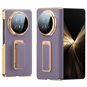 For Honor Magic V5 Phone CaseGenuine Leather Casewith Wrist StrapHidden KickstandHinge Wrap Shockproof Case-White