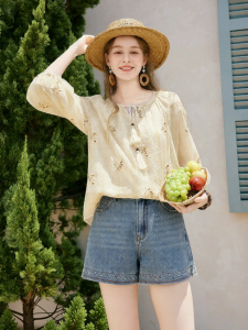 XIANGYING | Loose French Embroidery Ladies Blouse