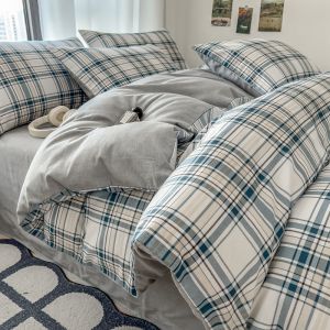 Dansunreve 100% Cotton Duvet Cover Plaid 800TC Breathable Minimalist Style Quilt Cover Single/Queen/King Comforter Cover with ZipString