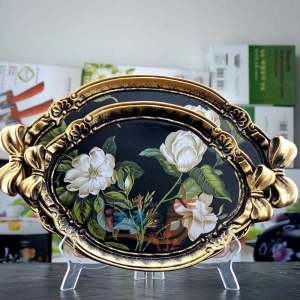 Elegant Oval Resin Tea Tray Retro Fruit Plate Dining Utensils Classical European Style Tea Set Korean High-end Oval Tea Tray