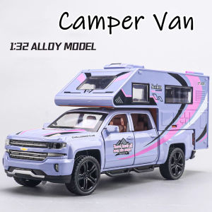 1:32 Camper Van Cartoon Bear Caravan Alloy Models Cars Diecast Toy Light Music Doors Opened Miniature RV Vehicle Children Gifts
