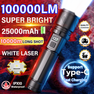 Super Bright LED Flashlight 10000m Long Shot Type-C Rechargeable Waterproof Telescopic Zoom Multifunctional Lighting