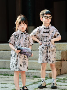 Zhiwei Baby Kids Sister-Brother Clothes New Chinese Tang Suit Boy Panda Suit Girls Cheongsam Dress Siblings Costume