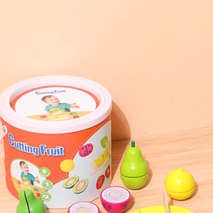 Childrens Bucket Wooden Cutlery Toys Fruit and Vegetable Cutlery Pretending Game