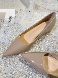 French Patent Leather Nude Pointed Toe Fashion Single Shoes 3cm Low Heel