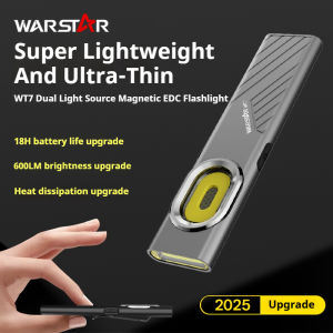 Warstar Dual Light Source Magnetic W T7 Ultra-Thin Flashlight | 600 Lumens Strong Light Portable Work Light | Back Clip with Magnetic Bottom Available in Multiple Colors.