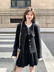 Elegant Black Woolen Short Jacket for Women 2025 Autumn New Style Rich Girl Luxury Feel Fashionable Top Ladies Outerwear