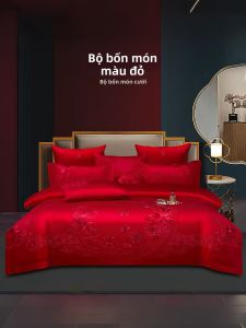 SHAOSHIJIAFANG | Bộ Đồ Chăn Ga Gối Cao Cấp Thêu Đỏ