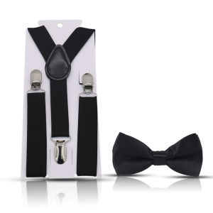 Kids Suspenders For Pants Bowtie Set Matching Tuxedo Suit Boy Girl Childs Adjustable Y-Back Brace Belt Adjustable Bowtie Wedding