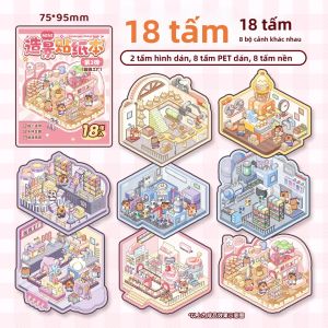 Sách Dán Tranh 3D Kawaii Pet Society Phong Cảnh Siêu Nhà Máy Tự Làm Cảnh Cabin Bỏ Túi Lễ Hội Ngày Lễ Quà Tặng Trẻ Em 18 Tờ