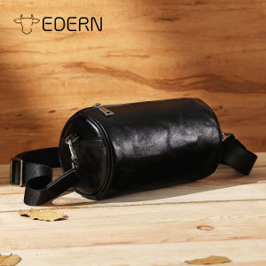 EDERN Vegetable Tanned Leather Sling Bag for Men Retro Fashion Cylinder Bag Mens Cellphone Bag Cowhide Crossbody Bag Shoulder Bag