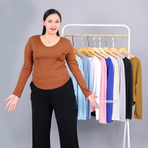 218-2xl# เสื้อยืด แขนยาว ไซส์ใหญ่ อกยืดได้ถึง 42 นิ้ว งานผ้าร่อง เนื้อผ้านิ่ม ทรงสุภาพ