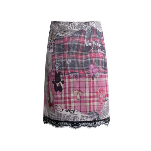UNIFREE Sweet Cool Plaid Mini Skirt Music Festival Matching Splicing Print Small Audience Art Student Short Skirt