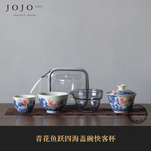 Travel Tea Set Blue And White Porcelain One Pot Two Cups JOJOS L. PD. Purple Spring Gap Handmade Ceramic Tea Utensils