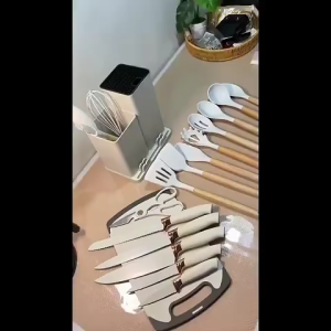 19PCS Silicone Kitchen Utensils Set with Knife Set & Cutting Board Non-Stick Heat Resistant Tools