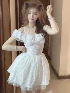 French Floral Dress Womens Summer 2024 New Arrival Small First Date Slim White Dress Waist-Tight Figure Flattering Puffy Dress