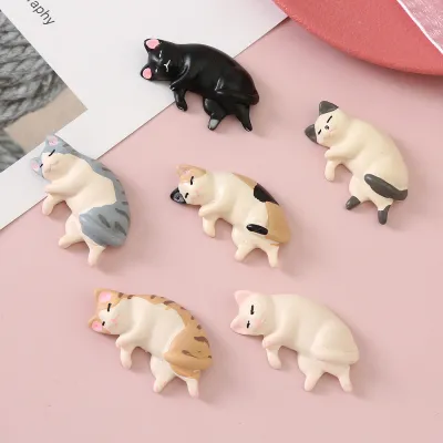 6pcs Kawaii Resin Mini Sleeping Cat Mini Figures Miniature Things Statues Dollhouse Room Home Decor Items Desk Accessories