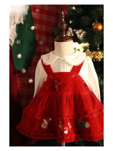 Sanomieee Princess Style Cotton Overalls for Girls Christmas New Year Celebration Outfit Cute Red Sister Matching Set Autumn Winter