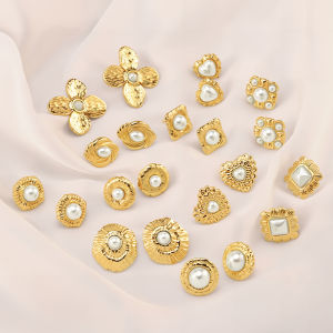 Retro Pearl Square Earrings for Women Stainless Steel 18k Gold Jewelry Studs Hypoallergenic