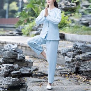 Chic Tang Suit Yoga Clothes Cotton Linen Two-Piece Set Tai Chi Zen Tea Ceremony Womens Spring Autumn Fashion Ensemble
