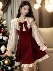 New Year Red Strap Dress Womens Autumn Winter Small Size Short Skirt Set Two Piece Set High Waist A-Line Skirt Korean Style