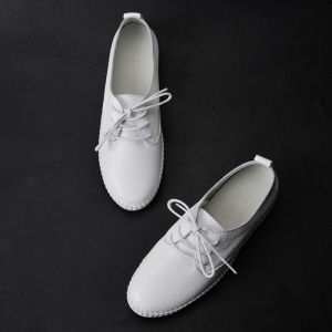 Soft Leather Slip-On Flat Bottom Bean Shoes Womens Large Size 41 to 43 New 2025 Autumn Casual Shoes Korean Style round Toe