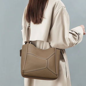 Aidrani  New womens handbag top layer cowhide stitching splicing commuting versatile shoulder bag