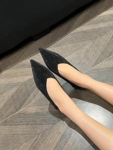 Womens Pointed Toe Flat Bottom Single Shoes Increased Height Soft Bottom Evening Fashion Diamond Large Size Spring Shoes