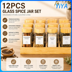 12 pieces of kitchen seasoning bottles with glass bamboo LIDS for household use