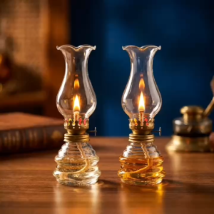 Set 2 Đèn Dầu Thủy Tinh Dáng Bầu Cổ Điển – Bộ Đèn Chá Chụp Đèn Cao Loe Retro Trang Trí