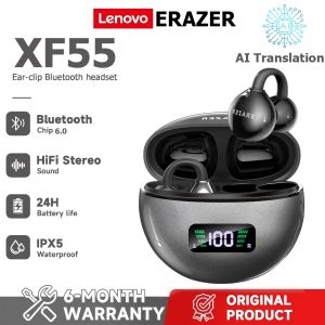 Lenovo ERAZER XF55 AI Translator Real-time Translation Bluetooth Earbuds Clip-on TWS Earbuds Bluetooth 6.0 HiFi Sound Quality IPX5 Waterproof Wireless Earbuds One-Year Warranty