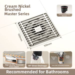 RIIFO | Anti-odor Full Copper Cream Style Floor Drain Cover Thick Large Flow