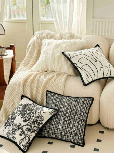 Elegant Black White Retro Sofa Pillowcase Home Decor Cushion Cover Luxury Minimalist Style Square Polyester Fiber Filling