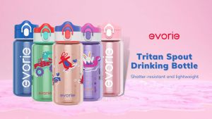 Evorie Tritan Kids Drinking Spout Water Bottle Mug flip cap with lock for 2 - 8 years old 380mL EN14350 certified