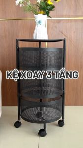 Kệ nhà bếp Saigoncook 3 tầng tròn xoay đa năng có bánh xe di chuyển dễ dàng