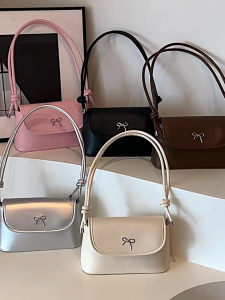 Fashion New Design Bow Armpit Handbag PU Leather Solid Color Bowknot Underarm Bag Luxury Sweet Y2K Crossbody Bag Lady