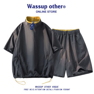Half-Zipper Ice Silk Loose Quick-Dry Short Sleeve Set and Shorts