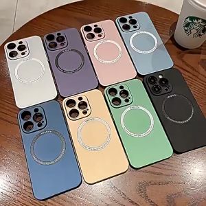 🇹🇭🚚พร้อมส่ง🚚 ฟิล์มเลนส์+กันฝุ่น เคส เคสไอโฟน for iphone 14 13 12 pro promax plus การชาร์จแบบแม่เหล็ก สีเมทัลลิค เคสแม่เหล็ก สีพื้น #08ip