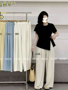 High Waist Wide Leg Pants Womens plus Size Slimming Summer Casual Straight Cut Trousers Comfortable Loose Fit Korean Style