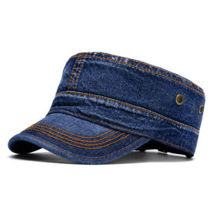Flat Top Military Hat Big Head Circumference Fashionable Duckbill Hat Washed Denim Sun Protection Hat Baseball Cap